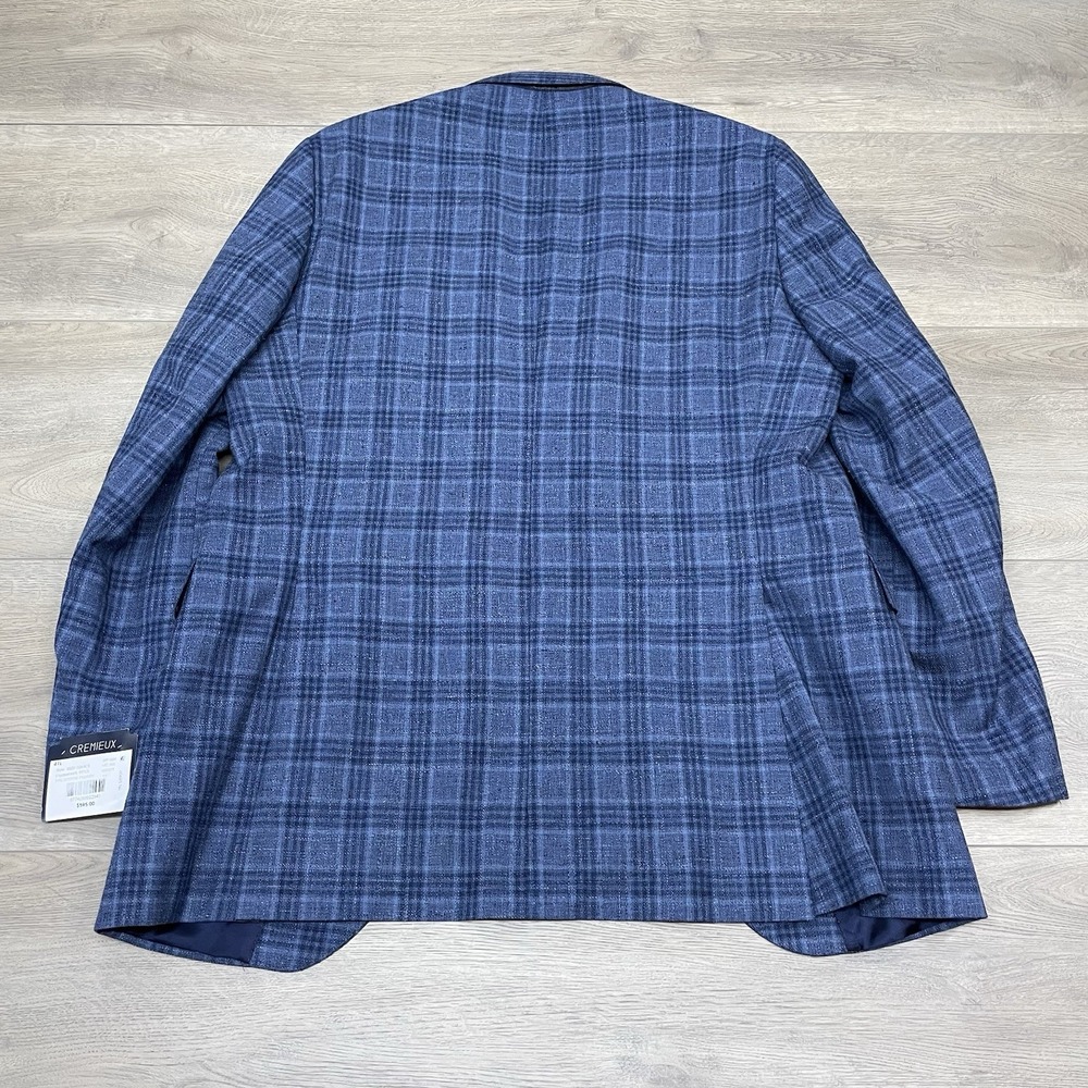 Cremieux Blue Plaid Sport Coat Men Sz 41L Cotton Linen Wool NEW - Picture 9 of 10